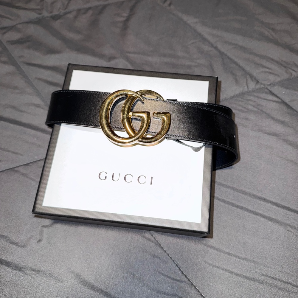 Gucci Marmont Double G Leather Belt – Black